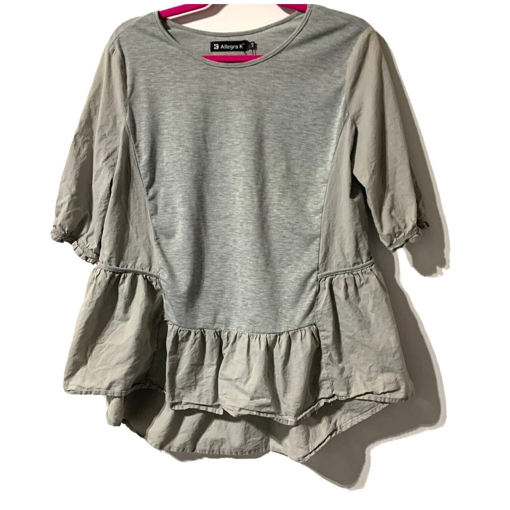 Allegra K Gray Women’s Top Size XS Half Sleeve Peplum Ruffle